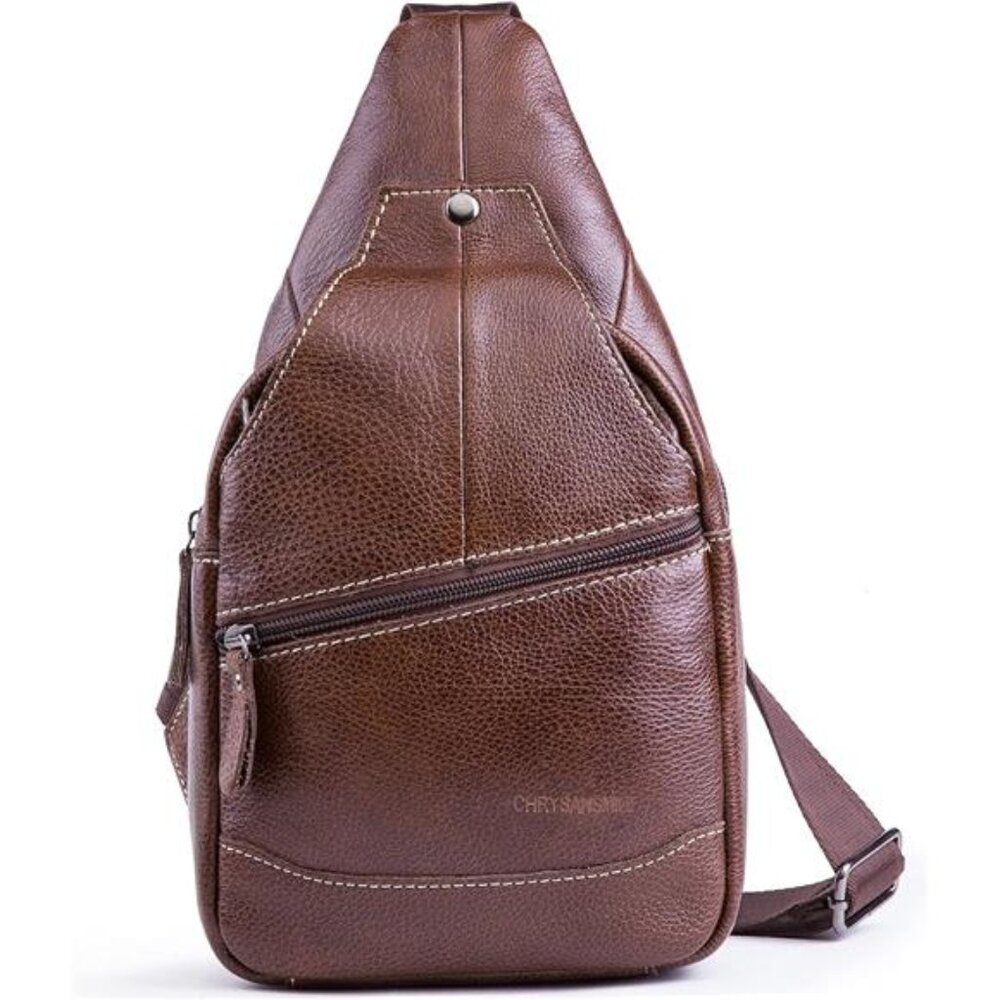 Genuine Leather Shoulder Sling Backpack Bag Unisex Outdoor Crossbody Sling Pack